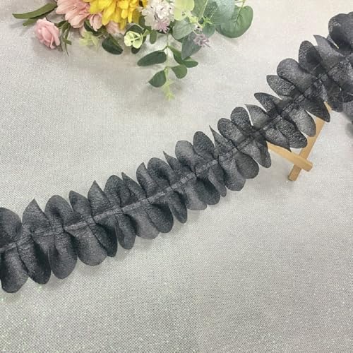 Yalulu 10 Yards Spitzenband, Organza Spitzenborte Blumenband für Hochzeit/Brautdekoration, Basteln, Nähen, Heimdekoration (Schwarz) von Yalulu