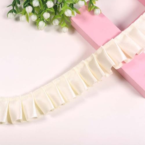 Yalulu 10 Yards Spitzenband Gerafftes Rüschen Spitzenborte, Satin Rüschenbesatz Spitze-Borten Deko,für DIY Nähen Handwerk Hochzeit Deko (Beige) von Yalulu