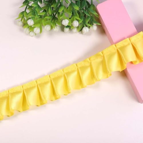 Yalulu 10 Yards Spitzenband Gerafftes Rüschen Spitzenborte, Satin Rüschenbesatz Spitze-Borten Deko,für DIY Nähen Handwerk Hochzeit Deko (Gelb) von Yalulu