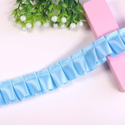 Yalulu 10 Yards Spitzenband Gerafftes Rüschen Spitzenborte, Satin Rüschenbesatz Spitze-Borten Deko,für DIY Nähen Handwerk Hochzeit Deko (Hellblau) von Yalulu