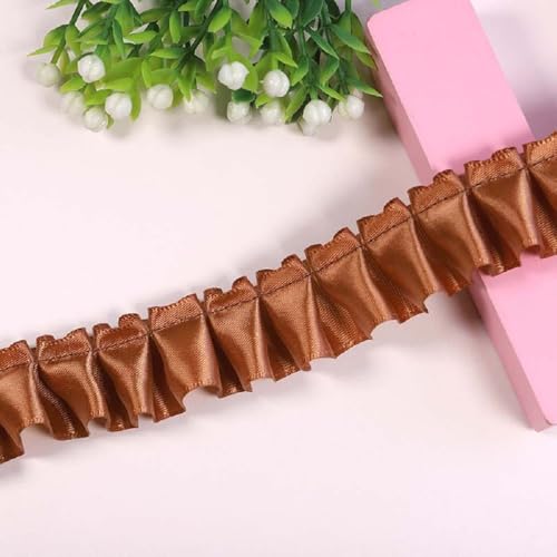 Yalulu 10 Yards Spitzenband Gerafftes Rüschen Spitzenborte, Satin Rüschenbesatz Spitze-Borten Deko,für DIY Nähen Handwerk Hochzeit Deko (Kaffee) von Yalulu