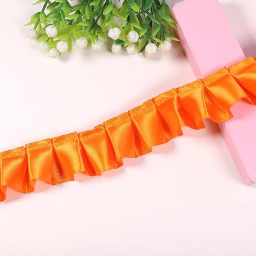 Yalulu 10 Yards Spitzenband Gerafftes Rüschen Spitzenborte, Satin Rüschenbesatz Spitze-Borten Deko,für DIY Nähen Handwerk Hochzeit Deko (Orange) von Yalulu