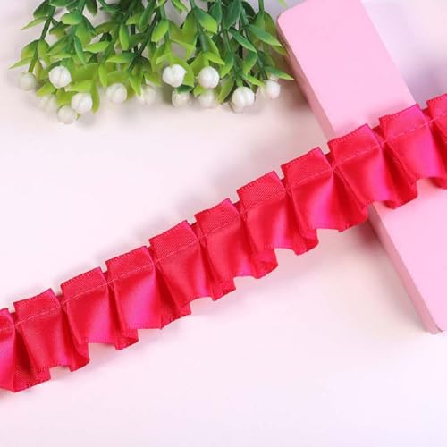 Yalulu 10 Yards Spitzenband Gerafftes Rüschen Spitzenborte, Satin Rüschenbesatz Spitze-Borten Deko,für DIY Nähen Handwerk Hochzeit Deko (Rosarot) von Yalulu