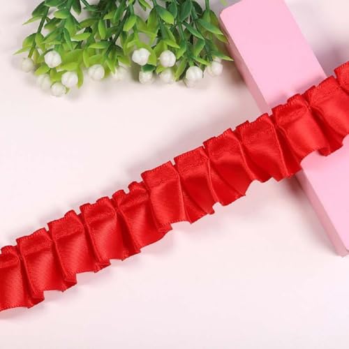 Yalulu 10 Yards Spitzenband Gerafftes Rüschen Spitzenborte, Satin Rüschenbesatz Spitze-Borten Deko,für DIY Nähen Handwerk Hochzeit Deko (Rot) von Yalulu