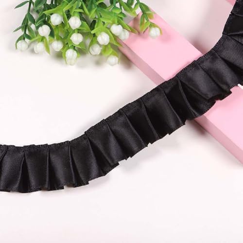 Yalulu 10 Yards Spitzenband Gerafftes Rüschen Spitzenborte, Satin Rüschenbesatz Spitze-Borten Deko,für DIY Nähen Handwerk Hochzeit Deko (Schwarz) von Yalulu