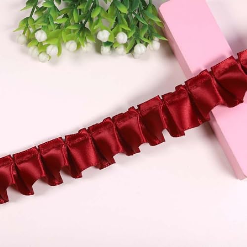 Yalulu 10 Yards Spitzenband Gerafftes Rüschen Spitzenborte, Satin Rüschenbesatz Spitze-Borten Deko,für DIY Nähen Handwerk Hochzeit Deko (Weinrot) von Yalulu