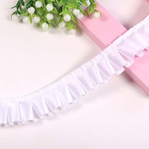Yalulu 10 Yards Spitzenband Gerafftes Rüschen Spitzenborte, Satin Rüschenbesatz Spitze-Borten Deko,für DIY Nähen Handwerk Hochzeit Deko (Weiß) von Yalulu