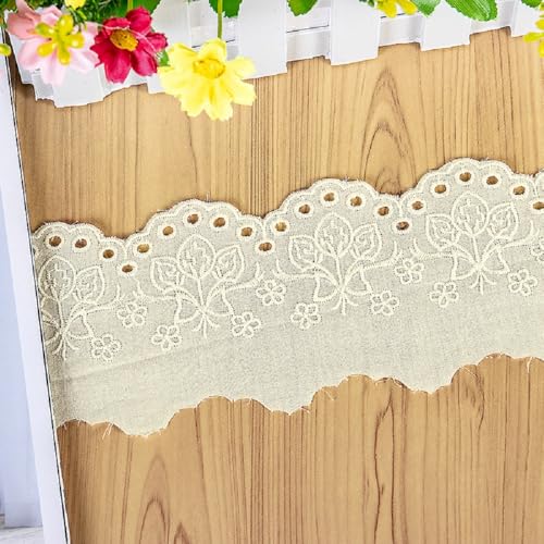 Yalulu 10 Yards Stickerei Baumwolle Spitzenband Spitzenborte, 9cm Breit Spitzenbordüre Dekostoff Spitzenstoff Häkelspitze Dekoband Spitze-Borten für DIY Basteln Nähen (Beige) von Yalulu