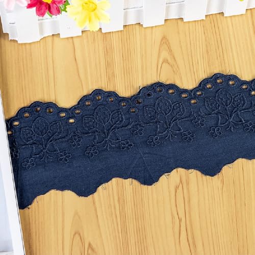 Yalulu 10 Yards Stickerei Baumwolle Spitzenband Spitzenborte, 9cm Breit Spitzenbordüre Dekostoff Spitzenstoff Häkelspitze Dekoband Spitze-Borten für DIY Basteln Nähen (Marineblau) von Yalulu