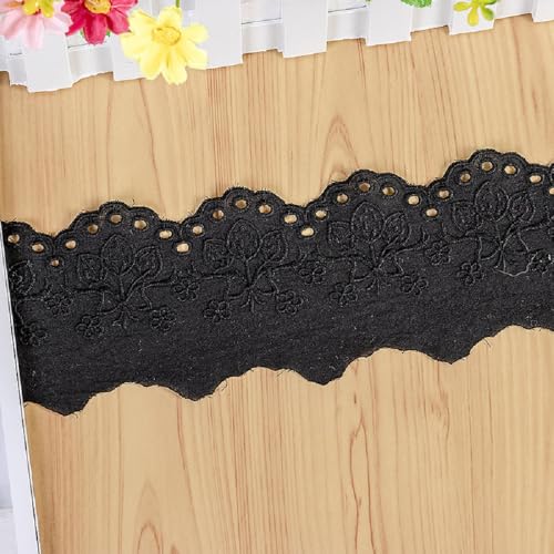 Yalulu 10 Yards Stickerei Baumwolle Spitzenband Spitzenborte, 9cm Breit Spitzenbordüre Dekostoff Spitzenstoff Häkelspitze Dekoband Spitze-Borten für DIY Basteln Nähen (Schwarz) von Yalulu