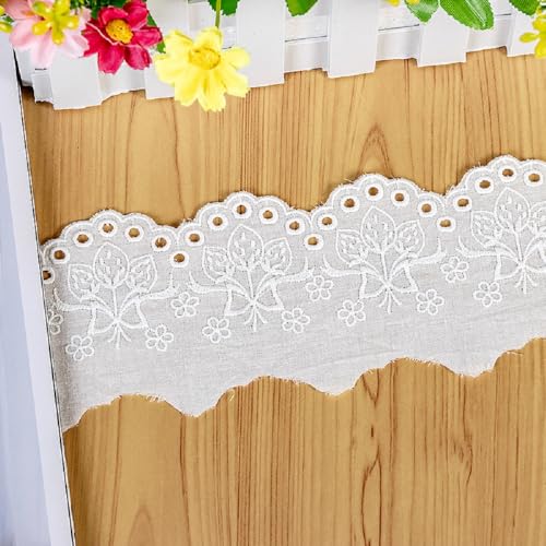 Yalulu 10 Yards Stickerei Baumwolle Spitzenband Spitzenborte, 9cm Breit Spitzenbordüre Dekostoff Spitzenstoff Häkelspitze Dekoband Spitze-Borten für DIY Basteln Nähen (Weiß) von Yalulu