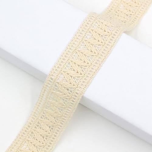 Yalulu 10 Yards Vintage Spitzenband Borte, Beige Aus Baumwolle Dekoband, Spitzenband Zierband Hut Kleidungsstück Dekoration (#8,3.7cm) von Yalulu