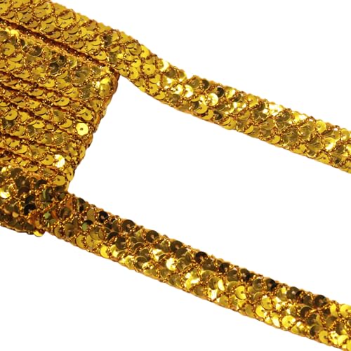 Yalulu 13 Meter 2cm Breite Paillettenbesatz Paillettenborte Spitzenbesatz Glitzerborte Metallische Paillettenband Pailletten Bänder, für Kleidung, DIY-Projekte (Gold) von Yalulu