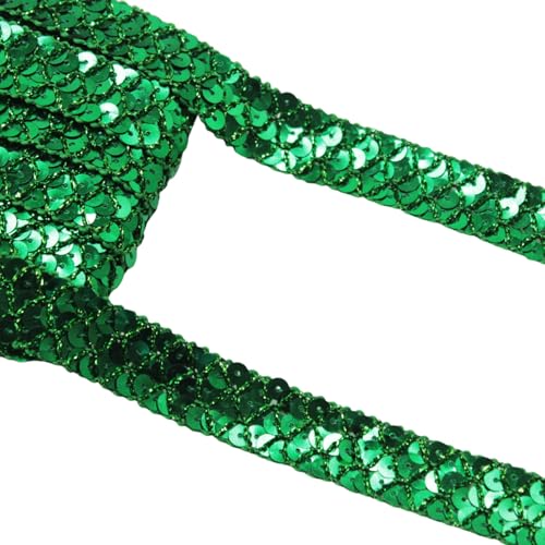 Yalulu 13 Meter 2cm Breite Paillettenbesatz Paillettenborte Spitzenbesatz Glitzerborte Metallische Paillettenband Pailletten Bänder, für Kleidung, DIY-Projekte (Grün) von Yalulu