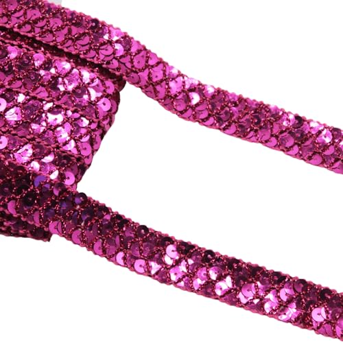 Yalulu 13 Meter 2cm Breite Paillettenbesatz Paillettenborte Spitzenbesatz Glitzerborte Metallische Paillettenband Pailletten Bänder, für Kleidung, DIY-Projekte (Rosenrot) von Yalulu