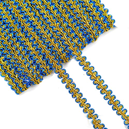 Yalulu 13 Meter Posamentenborte, Geflochtenen Gimp Trim Dekoband Zierband Geschenkband Spitzenborte Schnur Kordelband Stoffband für Nähen Handwerk Hochzeit Kleidung Deko (Blau-Gold) von Yalulu