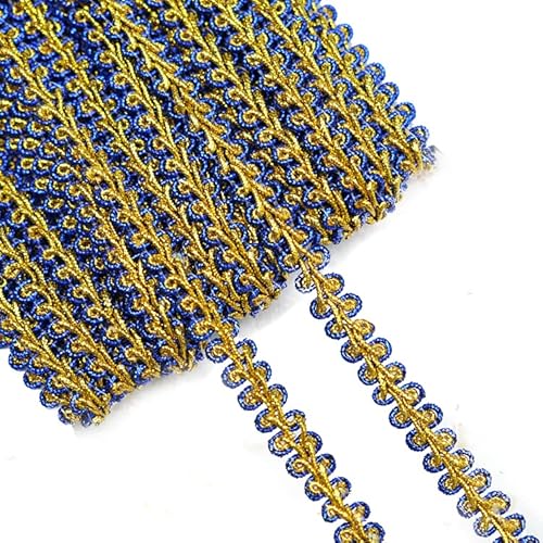 Yalulu 13 Meter Posamentenborte, Geflochtenen Gimp Trim Dekoband Zierband Geschenkband Spitzenborte Schnur Kordelband Stoffband für Nähen Handwerk Hochzeit Kleidung Deko (Gem Blau-Gold) von Yalulu