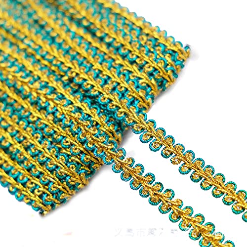 Yalulu 13 Meter Posamentenborte, Geflochtenen Gimp Trim Dekoband Zierband Geschenkband Spitzenborte Schnur Kordelband Stoffband für Nähen Handwerk Hochzeit Kleidung Deko (Grün-Gold) von Yalulu