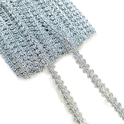 Yalulu 13 Meter Posamentenborte, Geflochtenen Gimp Trim Dekoband Zierband Geschenkband Spitzenborte Schnur Kordelband Stoffband für Nähen Handwerk Hochzeit Kleidung Deko (Silber) von Yalulu