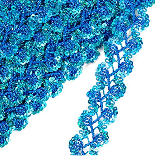 Yalulu 13 Yards DIY Paillettenbänder Paillettenband, Paillettenband Glitzer Borte aus Dekoband Zierband Geschenkband Bortenband Kordelband DIY Nähen Bastelprojekte (Blau) von Yalulu