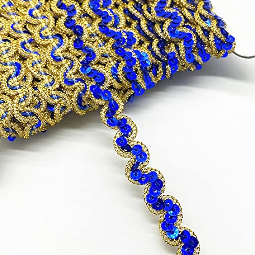 Yalulu 13 Yards Wellen Glänzendes Pailletten Stoff Ribbon Applique Trim Spitzenband Paillettenband Glitzer Borte aus Dekoband Zierband DIY Nähen Bastelprojekte (E Blau-Gold) von Yalulu