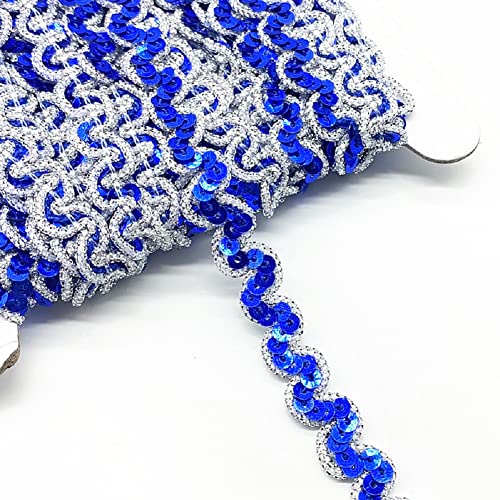 Yalulu 13 Yards Wellen Glänzendes Pailletten Stoff Ribbon Applique Trim Spitzenband Paillettenband Glitzer Borte aus Dekoband Zierband DIY Nähen Bastelprojekte (E Blau-Silber) von Yalulu