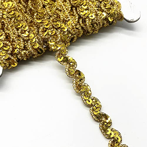 Yalulu 13 Yards Wellen Glänzendes Pailletten Stoff Ribbon Applique Trim Spitzenband Paillettenband Glitzer Borte aus Dekoband Zierband DIY Nähen Bastelprojekte (Gold) von Yalulu