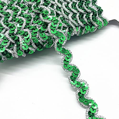 Yalulu 13 Yards Wellen Glänzendes Pailletten Stoff Ribbon Applique Trim Spitzenband Paillettenband Glitzer Borte aus Dekoband Zierband DIY Nähen Bastelprojekte (Grün-Silber) von Yalulu