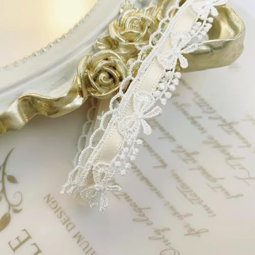 Yalulu 14 Yards Schleife Spitzenband, Bestickte Spitze Trim Applikationen Spitze Band Handmade DIY Nähen liefert Handwerk für Kostüm (Beige) von Yalulu