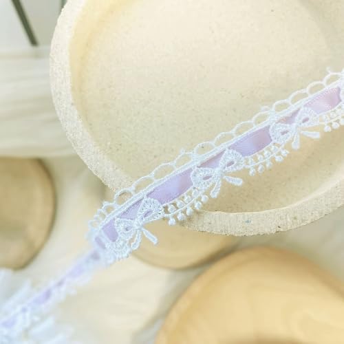 Yalulu 14 Yards Schleife Spitzenband, Bestickte Spitze Trim Applikationen Spitze Band Handmade DIY Nähen liefert Handwerk für Kostüm (Hellviolett) von Yalulu