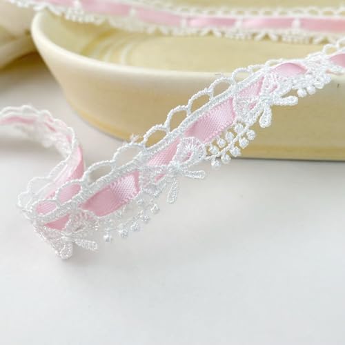 Yalulu 14 Yards Schleife Spitzenband, Bestickte Spitze Trim Applikationen Spitze Band Handmade DIY Nähen liefert Handwerk für Kostüm (Rosa) von Yalulu