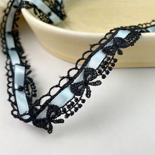 Yalulu 14 Yards Schleife Spitzenband, Bestickte Spitze Trim Applikationen Spitze Band Handmade DIY Nähen liefert Handwerk für Kostüm (Schwarz-Bl) von Yalulu