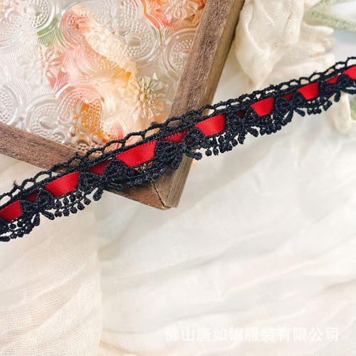 Yalulu 14 Yards Schleife Spitzenband, Bestickte Spitze Trim Applikationen Spitze Band Handmade DIY Nähen liefert Handwerk für Kostüm (Weinrot) von Yalulu