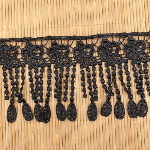 Yalulu 15 Yards Fransenborte Fransen Spitzenbesatz Bänder, Bestickte Borte Spitzenband, Spitzenrand Fransenband Kleidung, Accessoires, Vorhang, Heimdekoration (Schwarz) von Yalulu