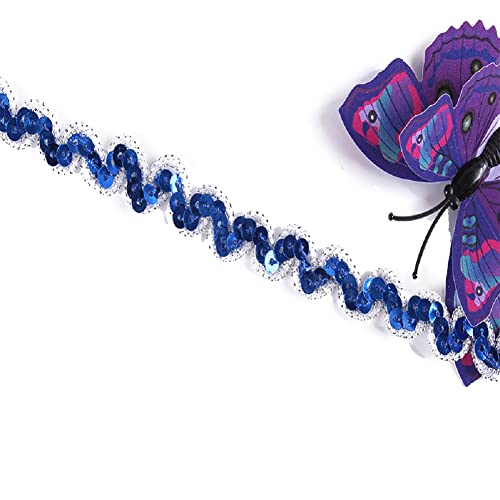 Yalulu 15 Yards Glänzendes Pailletten Dekoband Zierband Paillettenband, Paillette Stoff Ribbon Applique Trim Spitzenband Bortenband DIY Handwerk Bastelprojekte (Edelsteinblau-S) von Yalulu