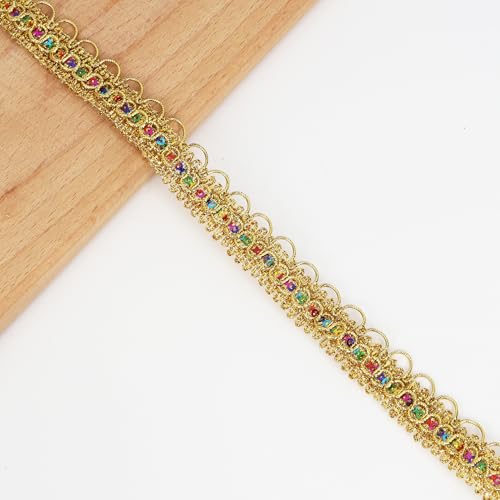 Yalulu 15 Yards Metallic Posamentenborte, Pailletten Spitzenband Dekoratives Stoffband Goldene Bastelborte Zum Nähen DIY Handwerk Dekoration (Gold-MC) von Yalulu