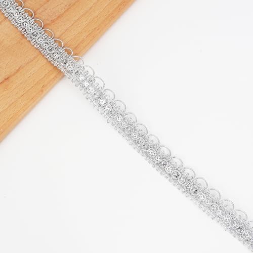 Yalulu 15 Yards Metallic Posamentenborte, Pailletten Spitzenband Dekoratives Stoffband Goldene Bastelborte Zum Nähen DIY Handwerk Dekoration (Silber) von Yalulu