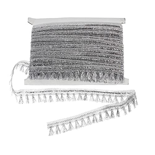 Yalulu 15 Yards Metallisiertes Quaste Trim Quasten Fransen Spitzenborte Fransenborte Posamenten Borte Zierband Schmuckband Lurexband Näharbeit Nähen Zubehörteil (Silber) von Yalulu