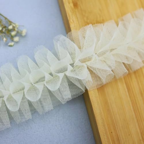 Yalulu 15 Yards Plissee Spitzenborte Organza 5cm Breite Rüschen Spitzenbesatz Plissiertes Borte Plissiert Rüschen Spitzenband Tüll Rüschenborte Spitzenbesatz Zum Nähen (Beige) von Yalulu