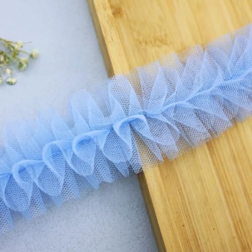Yalulu 15 Yards Plissee Spitzenborte Organza 5cm Breite Rüschen Spitzenbesatz Plissiertes Borte Plissiert Rüschen Spitzenband Tüll Rüschenborte Spitzenbesatz Zum Nähen (Blau) von Yalulu