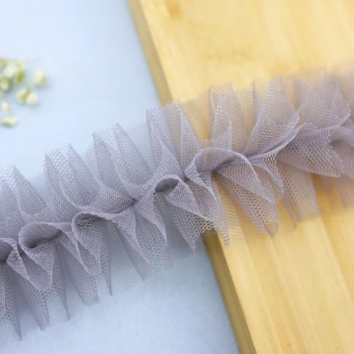 Yalulu 15 Yards Plissee Spitzenborte Organza 5cm Breite Rüschen Spitzenbesatz Plissiertes Borte Plissiert Rüschen Spitzenband Tüll Rüschenborte Spitzenbesatz Zum Nähen (Grau) von Yalulu