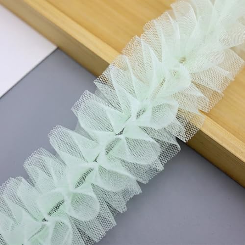 Yalulu 15 Yards Plissee Spitzenborte Organza 5cm Breite Rüschen Spitzenbesatz Plissiertes Borte Plissiert Rüschen Spitzenband Tüll Rüschenborte Spitzenbesatz Zum Nähen (Hellgrün) von Yalulu