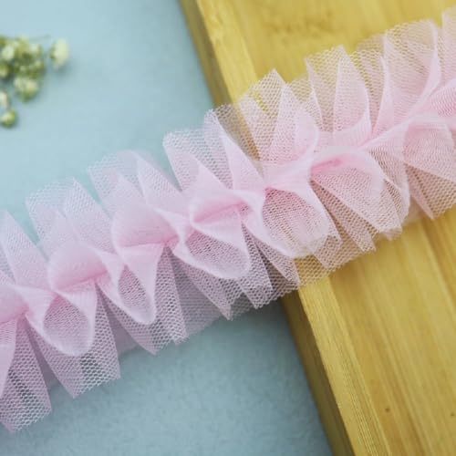 Yalulu 15 Yards Plissee Spitzenborte Organza 5cm Breite Rüschen Spitzenbesatz Plissiertes Borte Plissiert Rüschen Spitzenband Tüll Rüschenborte Spitzenbesatz Zum Nähen (Rosa) von Yalulu
