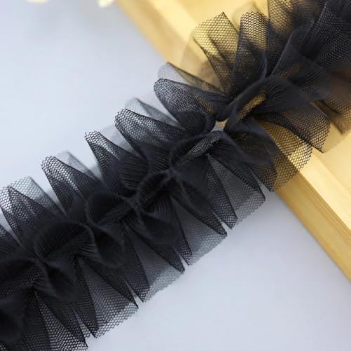 Yalulu 15 Yards Plissee Spitzenborte Organza 5cm Breite Rüschen Spitzenbesatz Plissiertes Borte Plissiert Rüschen Spitzenband Tüll Rüschenborte Spitzenbesatz Zum Nähen (Schwarz) von Yalulu