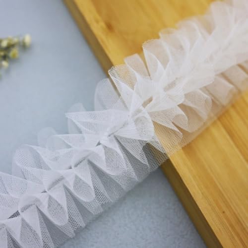 Yalulu 15 Yards Plissee Spitzenborte Organza 5cm Breite Rüschen Spitzenbesatz Plissiertes Borte Plissiert Rüschen Spitzenband Tüll Rüschenborte Spitzenbesatz Zum Nähen (Weiß) von Yalulu