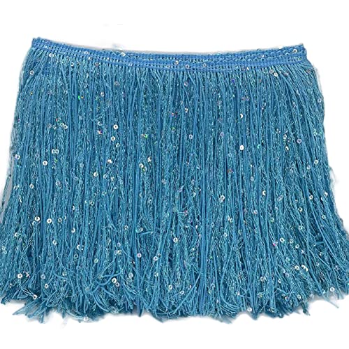 Yalulu 2 Meter Länge 20cm Breite Pailletten Quaste Schnittfranse Fransen Geschnitten Fransenborte, Chainette Fringe Trim Band DIY Kleidung Verschönerun (Blau) von Yalulu