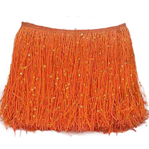 Yalulu 2 Meter Länge 20cm Breite Pailletten Quaste Schnittfranse Fransen Geschnitten Fransenborte, Chainette Fringe Trim Band DIY Kleidung Verschönerun (Orange) von Yalulu