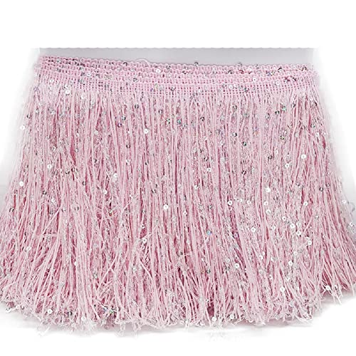 Yalulu 2 Meter Länge 20cm Breite Pailletten Quaste Schnittfranse Fransen Geschnitten Fransenborte, Chainette Fringe Trim Band DIY Kleidung Verschönerun (Rosa) von Yalulu