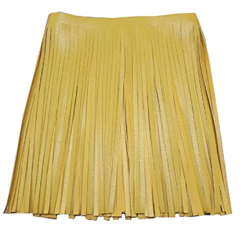 Yalulu 2 Meter Leder Quaste Schnittfranse Fransenborte Fransen Rock Kleidersack Fransenband DIY Saum Kleid Garment Apparel Dekoband (Gelb) von Yalulu