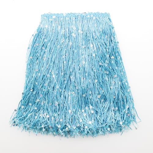 Yalulu 2 Meter Pailletten Quaste Fransenborte, Quastenborte Fransenbesatz Fransenband Tanzfransen Nähzubehör für Lateinisches Tanzkleid, Bühnenkleidung, Apparel (Blau) von Yalulu